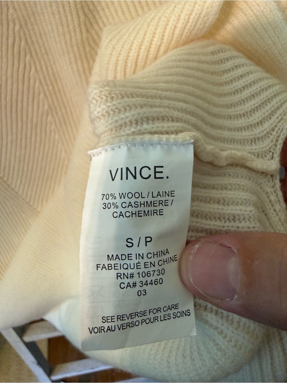 VINCE Wool Cashmere Sleeveless Turtleneck Mockneck Sweater Cream Size s Women - Picture 3 of 7